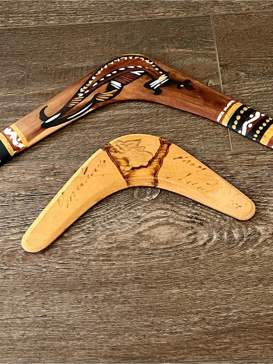 Other - Hand-Painted Aboriginal Style Wooden Boomerang - Brown & Tan from Australia